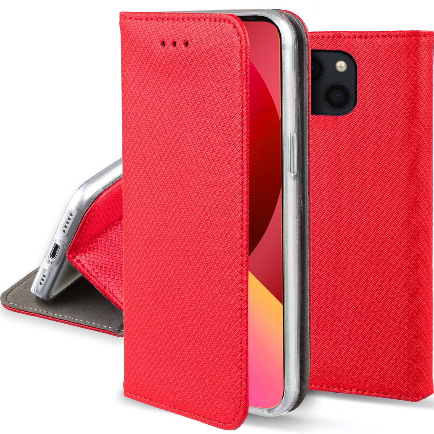 Moozy Case Flip Cover for iPhone 13, Red - Smart Magnetic Flip Case Flip Folio Wallet Case with Card Holder and Stand, Credit Card Slots10,99