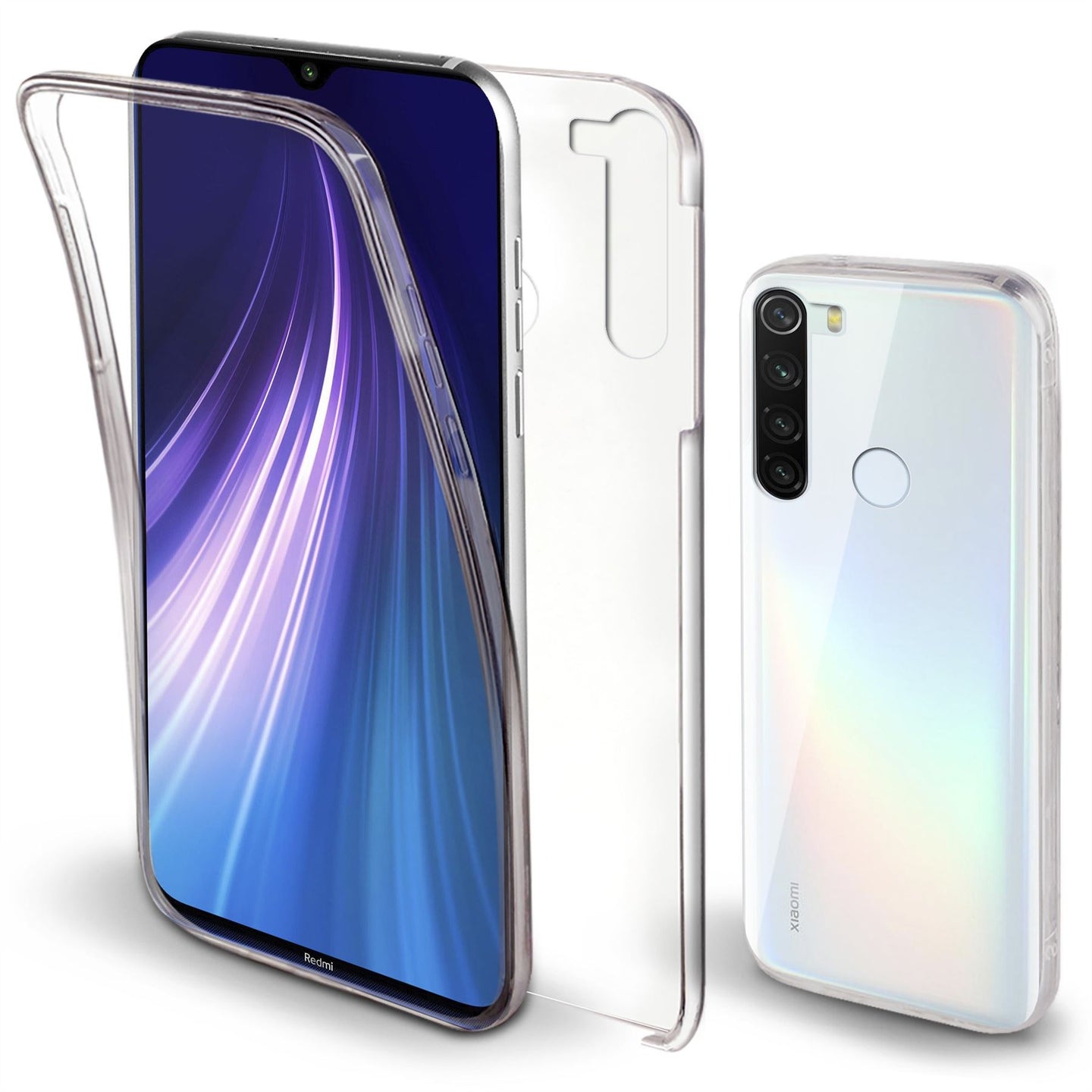 Moozy 360 Degree Case for Xiaomi Redmi Note 8T - Transparent Full body Slim Cover - Hard PC Back and Soft TPU Silicone Front