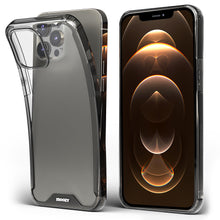 Charger l&#39;image dans la galerie, Moozy Xframe Shockproof Case for iPhone 12, iPhone 12 Pro - Black Rim Transparent Case, Double Colour Clear Hybrid Cover with Shock Absorbing TPU Rim
