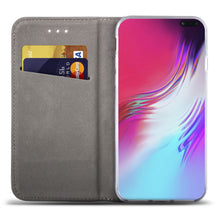 Load image into Gallery viewer, Moozy Case Flip Cover for Samsung S10, Gold - Smart Magnetic Flip Case with Card Holder and Stand
