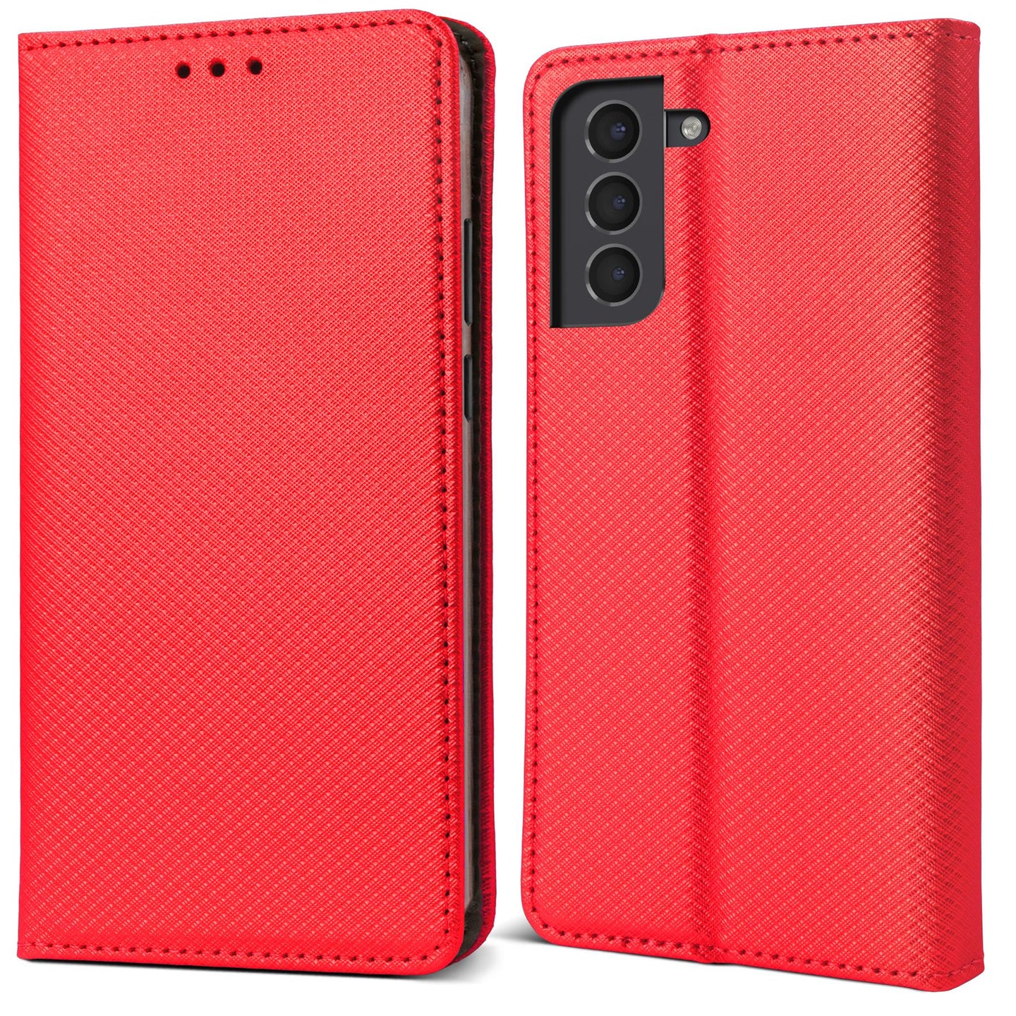 Moozy Case Flip Cover for Samsung S22, Red - Smart Magnetic Flip Case Flip Folio Wallet Case with Card Holder and Stand, Credit Card Slots, Kickstand Function
