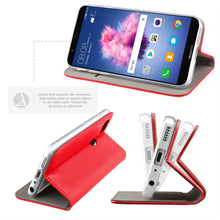 Załaduj obraz do przeglądarki galerii, Moozy Case Flip Cover for Huawei P Smart, Red - Smart Magnetic Flip Case with Card Holder and Stand
