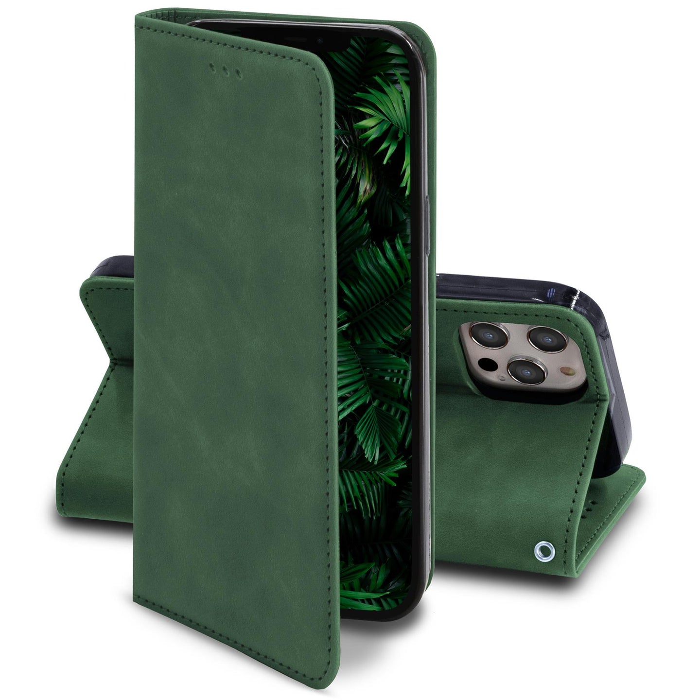 Moozy Marble Green Flip Case for iPhone 12, iPhone 12 Pro - Flip Cover Magnetic Flip Folio Retro Wallet Case