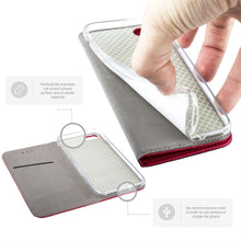 Cargar imagen en el visor de la galería, Moozy Case Flip Cover for iPhone SE 2020, iPhone 7, iPhone 8, Red - Smart Magnetic Flip Case with Card Holder and Stand
