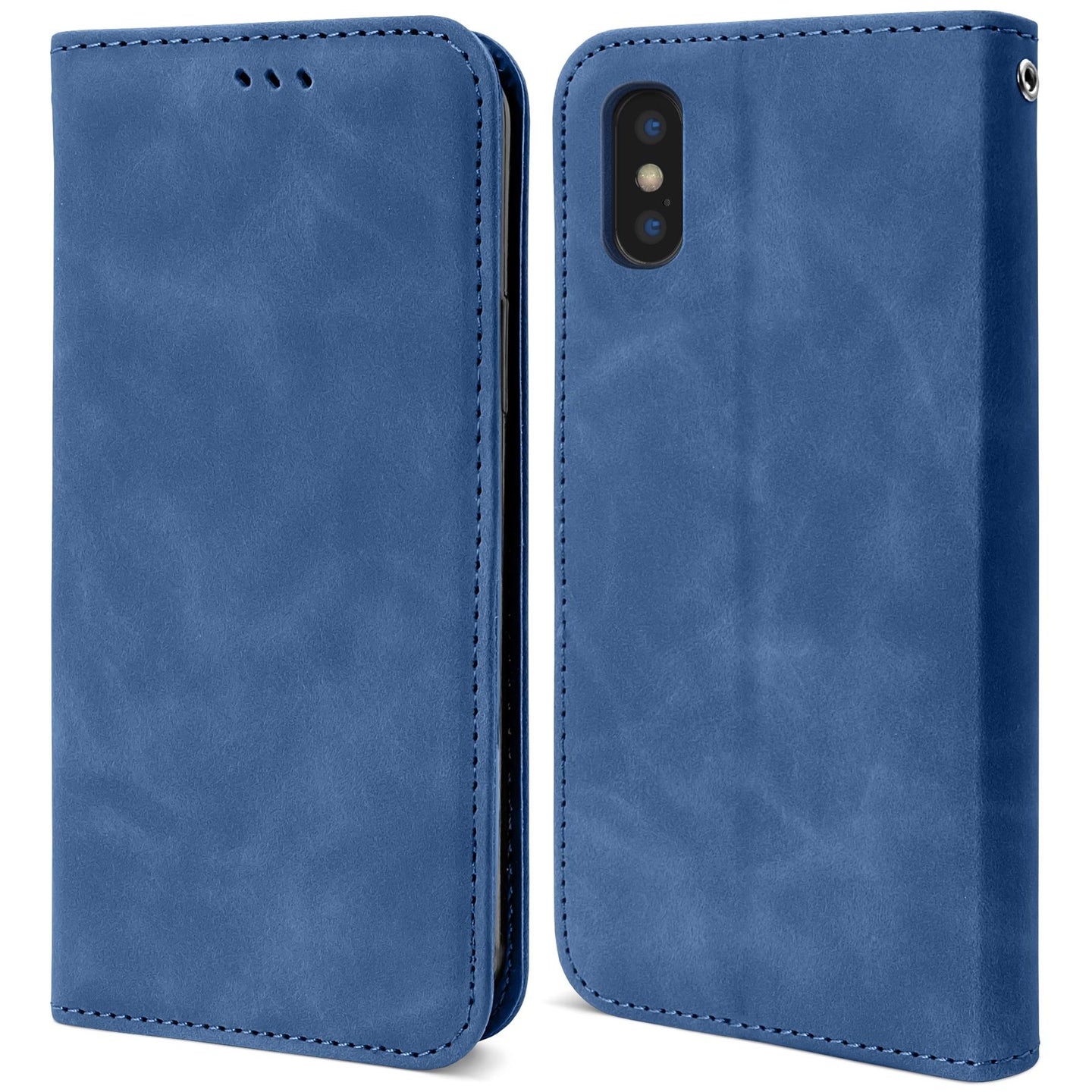 Moozy Marble Blue Flip Case for iPhone X, iPhone XS - Flip Cover Magnetic Flip Folio Retro Wallet Case with Card Holder and Stand, Credit Card Slots, Kickstand Function