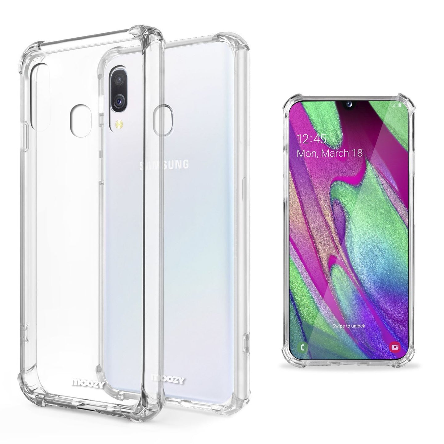 Moozy Shock Proof Silicone Case for Samsung A40 - Transparent Crystal Clear Phone Case Soft TPU Cover