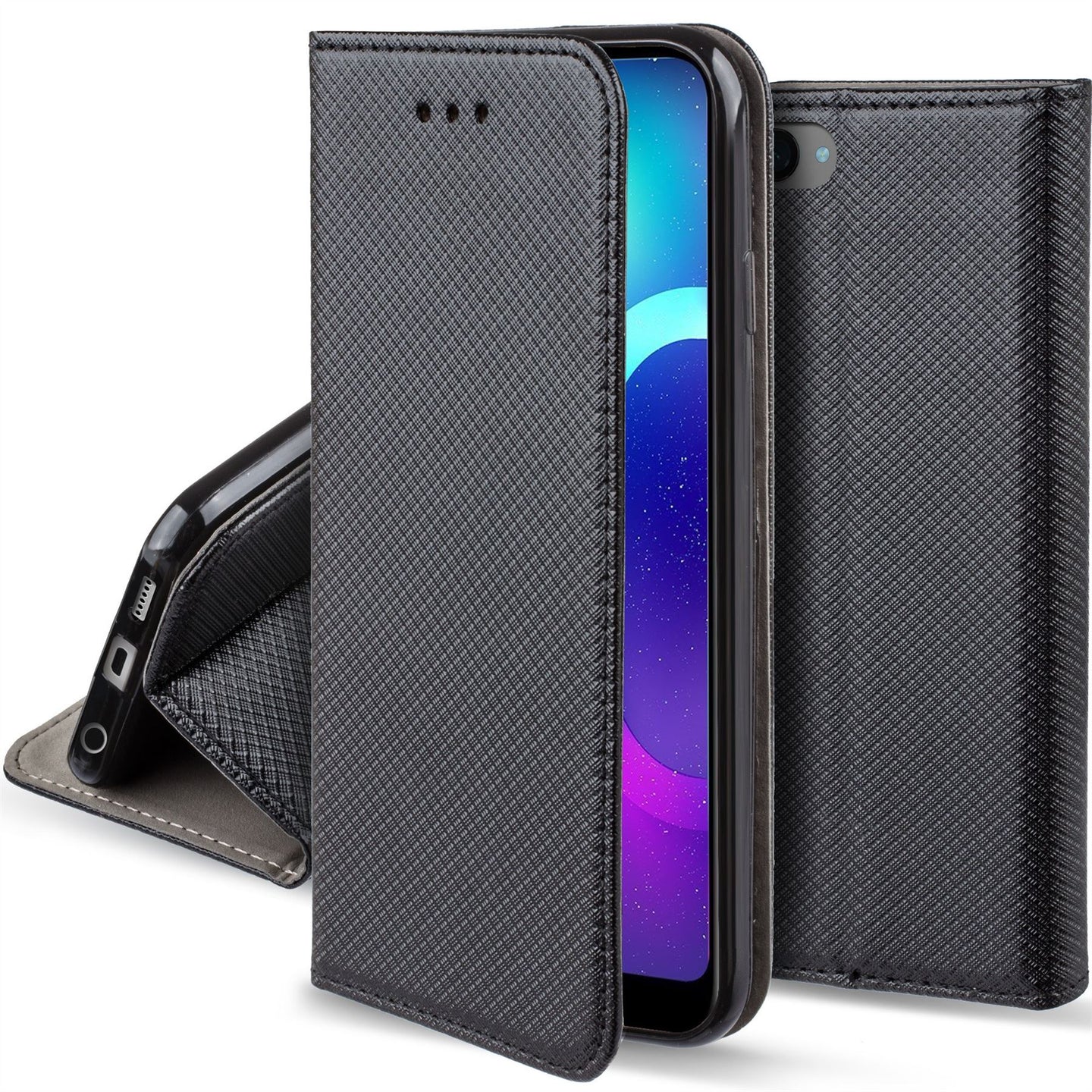 Moozy Case Flip Cover for Huawei Honor 10, Black - Smart Magnetic Flip Case with Card Holder and Stand