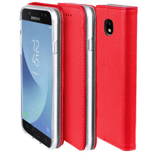 Załaduj obraz do przeglądarki galerii, Moozy Case Flip Cover for Samsung J5 2017, Red - Smart Magnetic Flip Case with Card Holder and Stand
