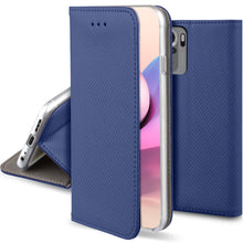 Load image into Gallery viewer, Moozy Case Flip Cover for Xiaomi Redmi Note 10 and Redmi Note 10S, Dark Blue - Smart Magnetic Flip Case Flip Folio Wallet Case
