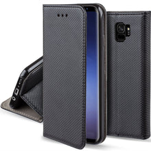 Carica l&#39;immagine nel visualizzatore di Gallery, Moozy Case Flip Cover for Samsung S9, Black - Smart Magnetic Flip Case with Card Holder and Stand
