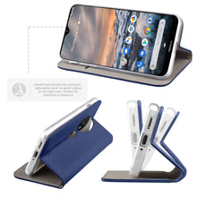 Cargar imagen en el visor de la galería, Moozy Case Flip Cover for Nokia 7.2, Nokia 6.2, Dark Blue - Smart Magnetic Flip Case with Card Holder and Stand
