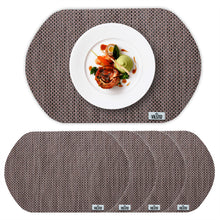 Carica l&#39;immagine nel visualizzatore di Gallery, VILSTO Dining Table Place Mats, PVC Table Protector Heat Resistant, Plastic Tablecloth, Dinner Set Table Mats, Round Placemats Set of 4, Brown
