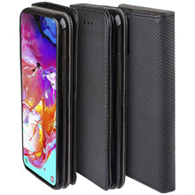 Charger l&#39;image dans la galerie, Moozy Case Flip Cover for Samsung A70, Black - Smart Magnetic Flip Case with Card Holder and Stand
