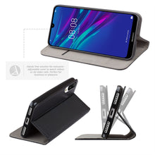 Cargar imagen en el visor de la galería, Moozy Case Flip Cover for Huawei Y6 2019, Black - Smart Magnetic Flip Case with Card Holder and Stand
