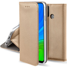 Lade das Bild in den Galerie-Viewer, Moozy Case Flip Cover for Huawei P Smart 2020, Gold - Smart Magnetic Flip Case with Card Holder and Stand
