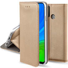 Cargar imagen en el visor de la galería, Moozy Case Flip Cover for Huawei P Smart 2020, Gold - Smart Magnetic Flip Case with Card Holder and Stand
