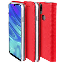 Załaduj obraz do przeglądarki galerii, Moozy Case Flip Cover for Huawei P Smart 2019, Honor 10 Lite, Red - Smart Magnetic Flip Case with Card Holder and Stand
