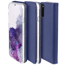 Load image into Gallery viewer, Moozy Case Flip Cover for Samsung S20 Plus, Dark Blue - Smart Magnetic Flip Case with Card Holder and Stand
