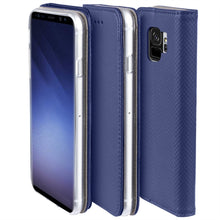 Load image into Gallery viewer, Moozy Case Flip Cover for Samsung S9, Dark Blue - Smart Magnetic Flip Case with Card Holder and Stand
