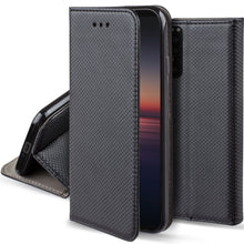Lade das Bild in den Galerie-Viewer, Moozy Case Flip Cover for Sony Xperia 1 II, Black - Smart Magnetic Flip Case with Card Holder and Stand
