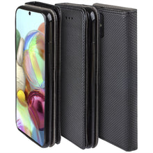 Carica l&#39;immagine nel visualizzatore di Gallery, Moozy Case Flip Cover for Samsung A71, Black - Smart Magnetic Flip Case with Card Holder and Stand
