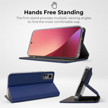 Load image into Gallery viewer, Moozy Case Flip Cover for Xiaomi 12 Pro, Dark Blue - Smart Magnetic Flip Case Flip Folio Wallet Case with Card Holder and Stand, Credit Card Slots, Kickstand Function
