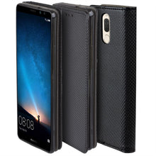 Carica l&#39;immagine nel visualizzatore di Gallery, Moozy Case Flip Cover for Huawei Mate 10 Lite, Black - Smart Magnetic Flip Case with Card Holder and Stand
