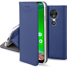 Cargar imagen en el visor de la galería, Moozy Case Flip Cover for Motorola Moto G7 Play, Dark Blue - Smart Magnetic Flip Case with Card Holder and Stand
