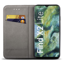 Cargar imagen en el visor de la galería, Moozy Case Flip Cover for Oppo Find X2 Lite, Black - Smart Magnetic Flip Case with Card Holder and Stand
