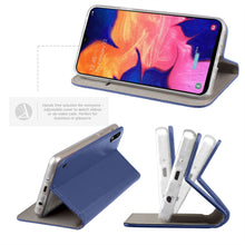 Załaduj obraz do przeglądarki galerii, Moozy Case Flip Cover for Samsung A10, Dark Blue - Smart Magnetic Flip Case with Card Holder and Stand
