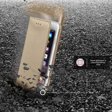 Załaduj obraz do przeglądarki galerii, Moozy Case Flip Cover for iPhone SE 2020, iPhone 7, iPhone 8, Gold - Smart Magnetic Flip Case with Card Holder and Stand

