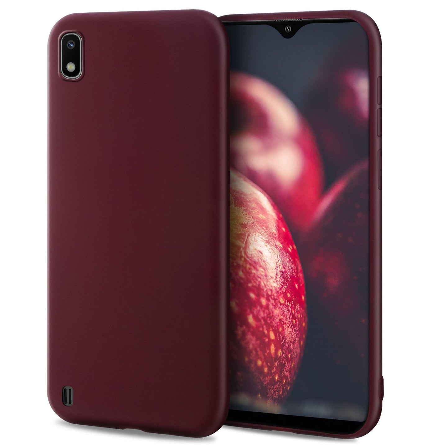 Moozy Minimalist Series Silicone Case for Samsung A10, Wine Red - Matte Finish Slim Soft TPU Cover
