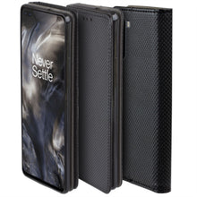 Cargar imagen en el visor de la galería, Moozy Case Flip Cover for OnePlus Nord, Black - Smart Magnetic Flip Case with Card Holder and Stand
