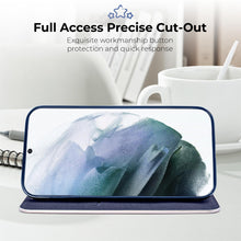 Cargar imagen en el visor de la galería, Moozy Wallet Case for Samsung S21 5G and 4G, Dark Blue Carbon – Flip Case with Metallic Border Design Magnetic Closure Flip Cover with Card Holder and Kickstand Function
