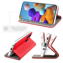 Carica l&#39;immagine nel visualizzatore di Gallery, Moozy Case Flip Cover for Samsung A21s, Red - Smart Magnetic Flip Case with Card Holder and Stand
