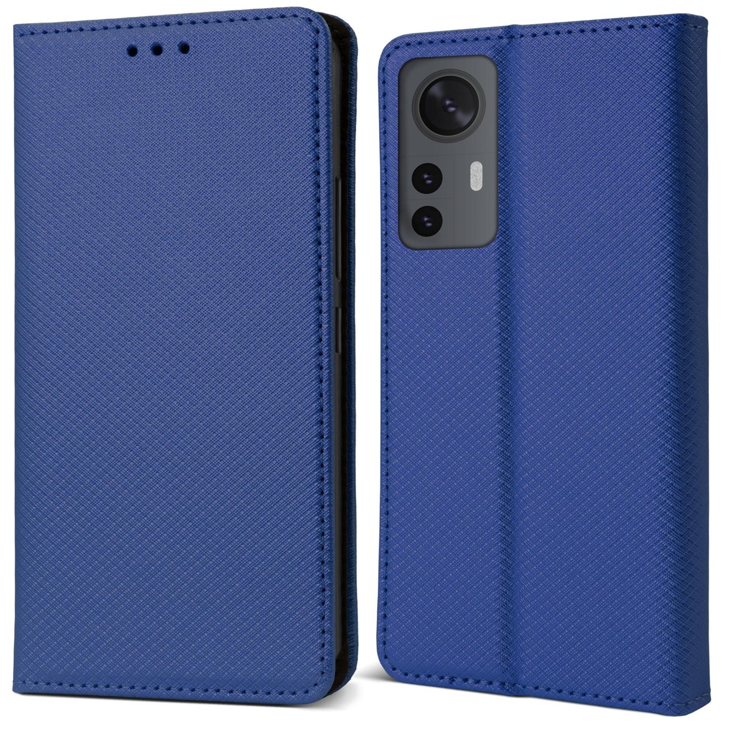 Moozy Case Flip Cover for Xiaomi 12 and Xiaomi 12X, Dark Blue - Smart Magnetic Flip Case Flip Folio Wallet Case with Card Holder and Stand, Credit Card Slots, Kickstand Function