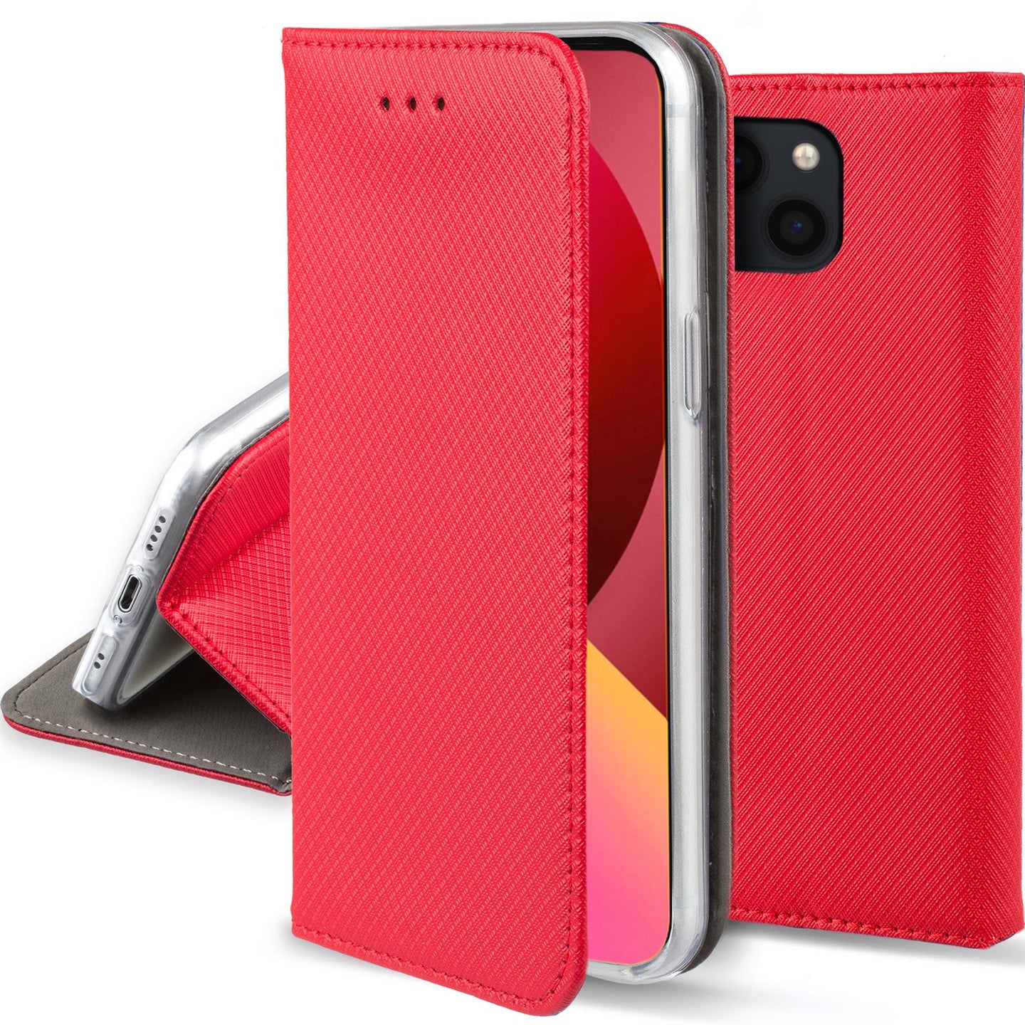Moozy Case Flip Cover for iPhone 13 Mini, Red - Smart Magnetic Flip Case Flip Folio Wallet Case with Card Holder and Stand, Credit Card Slots10,99