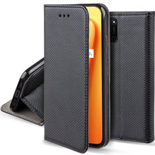 Lade das Bild in den Galerie-Viewer, Moozy Case Flip Cover for Realme 7 Pro, Black - Smart Magnetic Flip Case with Card Holder and Stand
