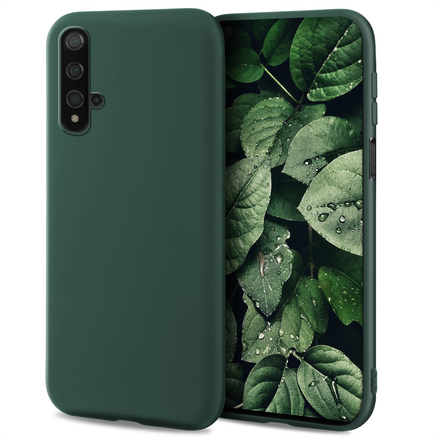 Moozy Minimalist Series Silicone Case for Huawei Nova 5T and Honor 20, Midnight Green - Matte Finish Slim Soft TPU Cover