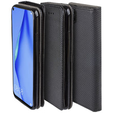 Cargar imagen en el visor de la galería, Moozy Case Flip Cover for Huawei P40 Lite, Black - Smart Magnetic Flip Case with Card Holder and Stand
