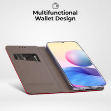 Load image into Gallery viewer, Moozy Case Flip Cover for Xiaomi Redmi Note 10 5G and Poco M3 Pro 5G, Red - Smart Magnetic Flip Case Flip Folio Wallet Case with Card Holder and Stand, Credit Card Slots, Kickstand Function
