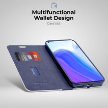 Lade das Bild in den Galerie-Viewer, Moozy Wallet Case für Xiaomi Mi 10T 5G und Mi 10T Pro 5G, Dark Blue Carbon – Metallischer Kantenschutz Magnetverschluss Flip Cover mit Kartenhalter
