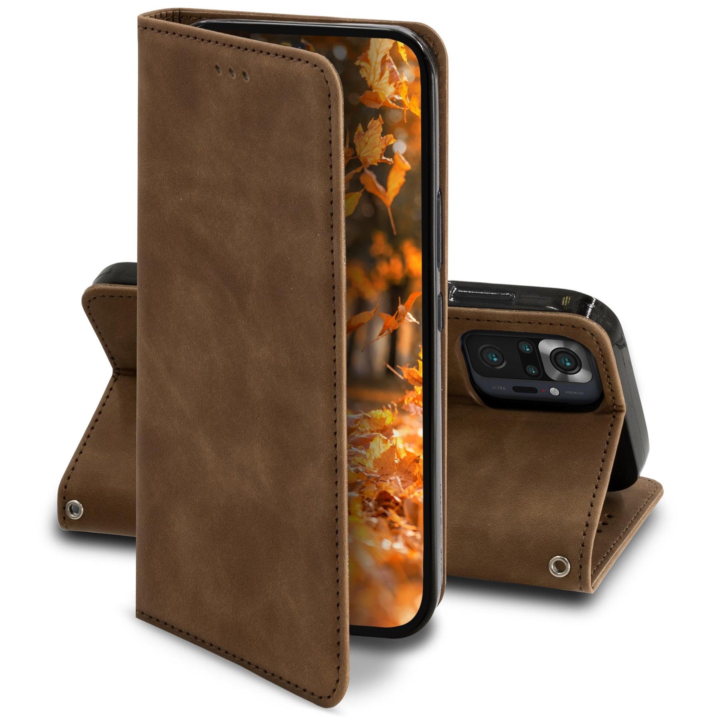 Moozy Marble Brown Flip Case for Xiaomi Redmi Note 10 Pro, Redmi Note 10 Pro Max - Flip Cover Magnetic Flip Folio Retro Wallet Case