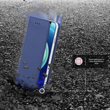 Cargar imagen en el visor de la galería, Moozy Case Flip Cover for iPhone 12 mini, Dark Blue - Smart Magnetic Flip Case with Card Holder and Stand
