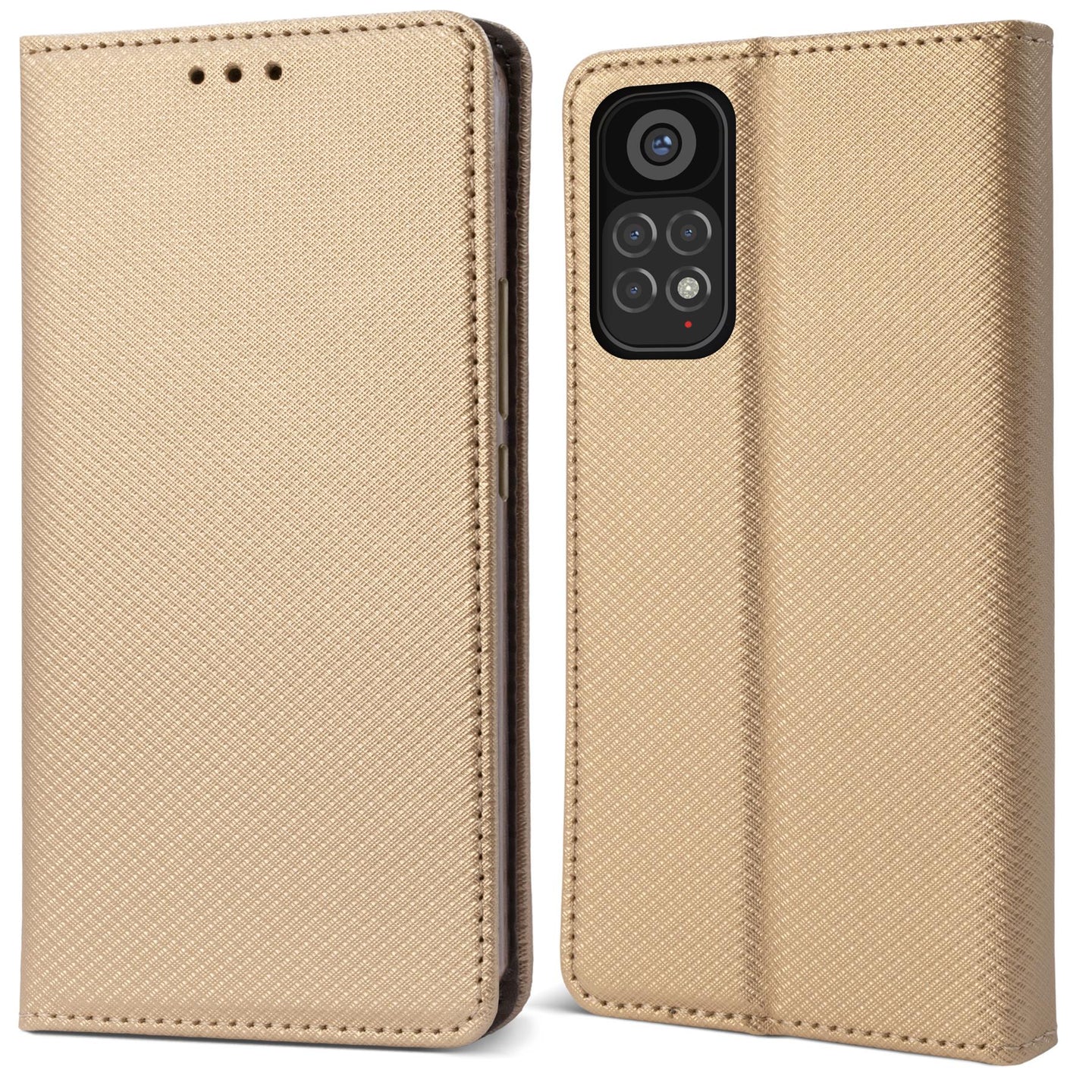 Moozy Case Flip Cover for Xiaomi Redmi Note 11 / 11S, Gold - Smart Magnetic Flip Case Flip Folio Wallet Case with Card Holder and Stand, Credit Card Slots, Kickstand Function