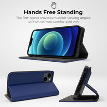 Lade das Bild in den Galerie-Viewer, Moozy Case Flip Cover for iPhone 14, Dark Blue - Smart Magnetic Flip Case Flip Folio Wallet Case with Card Holder and Stand, Credit Card Slots, Kickstand Function
