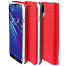 Cargar imagen en el visor de la galería, Moozy Case Flip Cover for Huawei Y6 2019, Red - Smart Magnetic Flip Case with Card Holder and Stand
