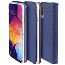 Load image into Gallery viewer, Moozy Case Flip Cover for Samsung A50, Dark Blue - Smart Magnetic Flip Case with Card Holder and Stand
