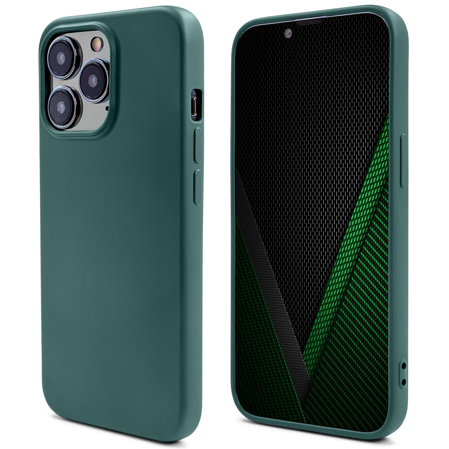 Moozy Lifestyle. Silicone Case for iPhone 14 Pro, Dark Green - Liquid Silicone Lightweight Cover with Matte Finish and Soft Microfiber Lining, Premium Silicone Case