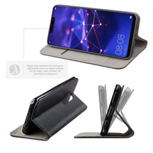 Lade das Bild in den Galerie-Viewer, Moozy Case Flip Cover for Huawei Mate 20 Lite, Black - Smart Magnetic Flip Case with Card Holder and Stand
